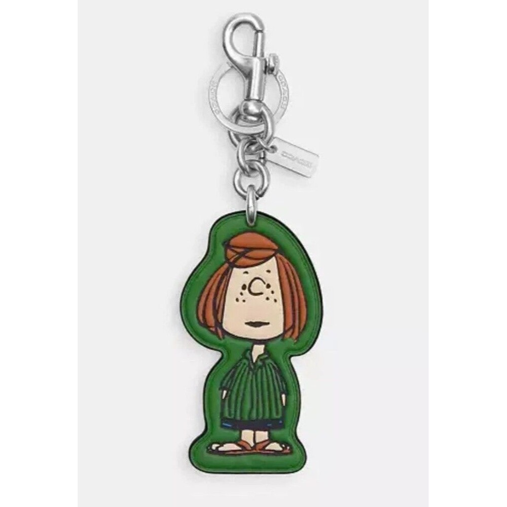 Coach x Peanuts 75th Peppermint Patty Leather Green Bag Charm #CBG57 nwt